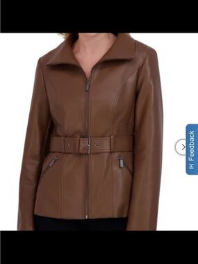 Kenneth Cole New York Women's Chestnut Brown Belted Leather Jacket